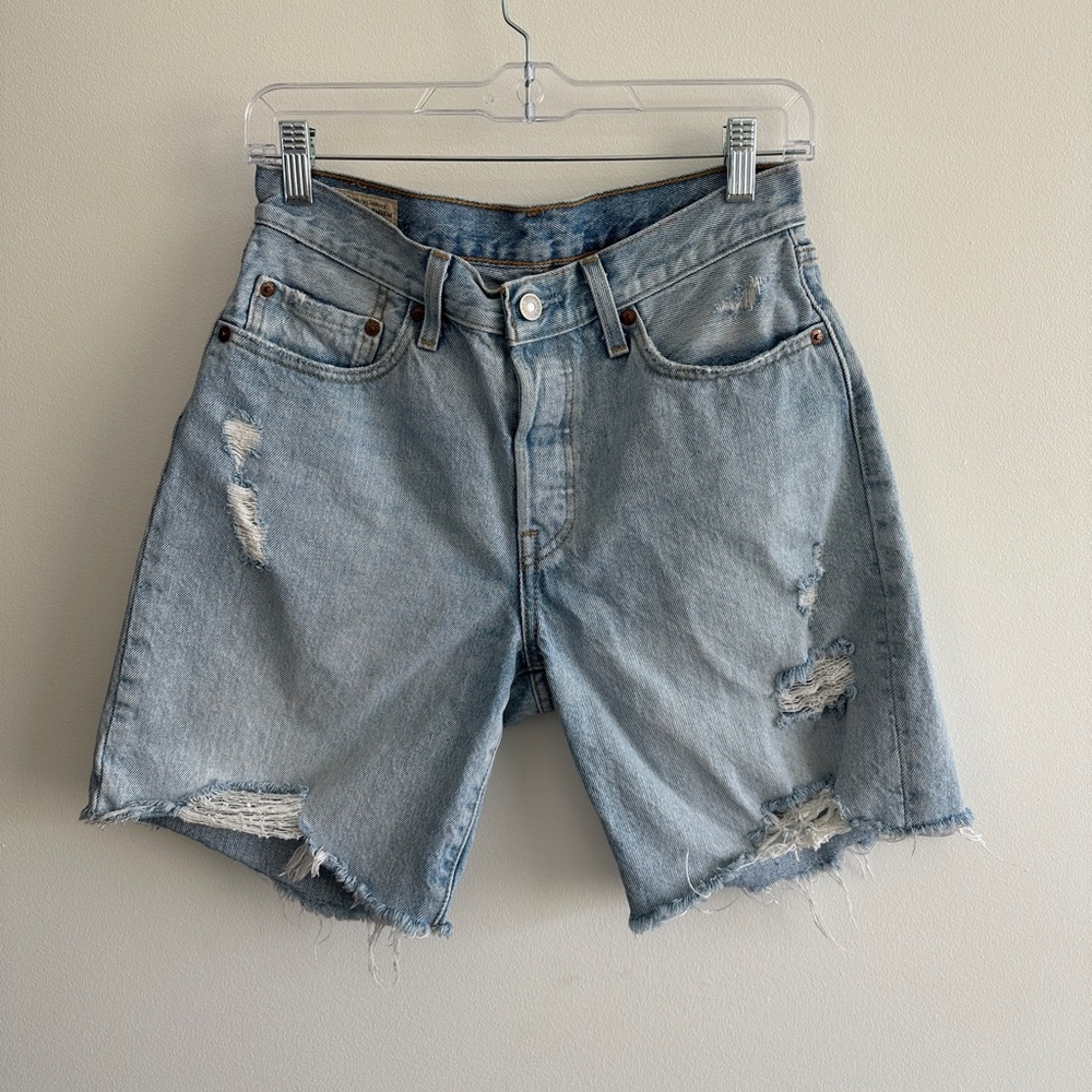 Levi's Premium 501 Distressed Denim Jean Shorts Size 26 Light Blue